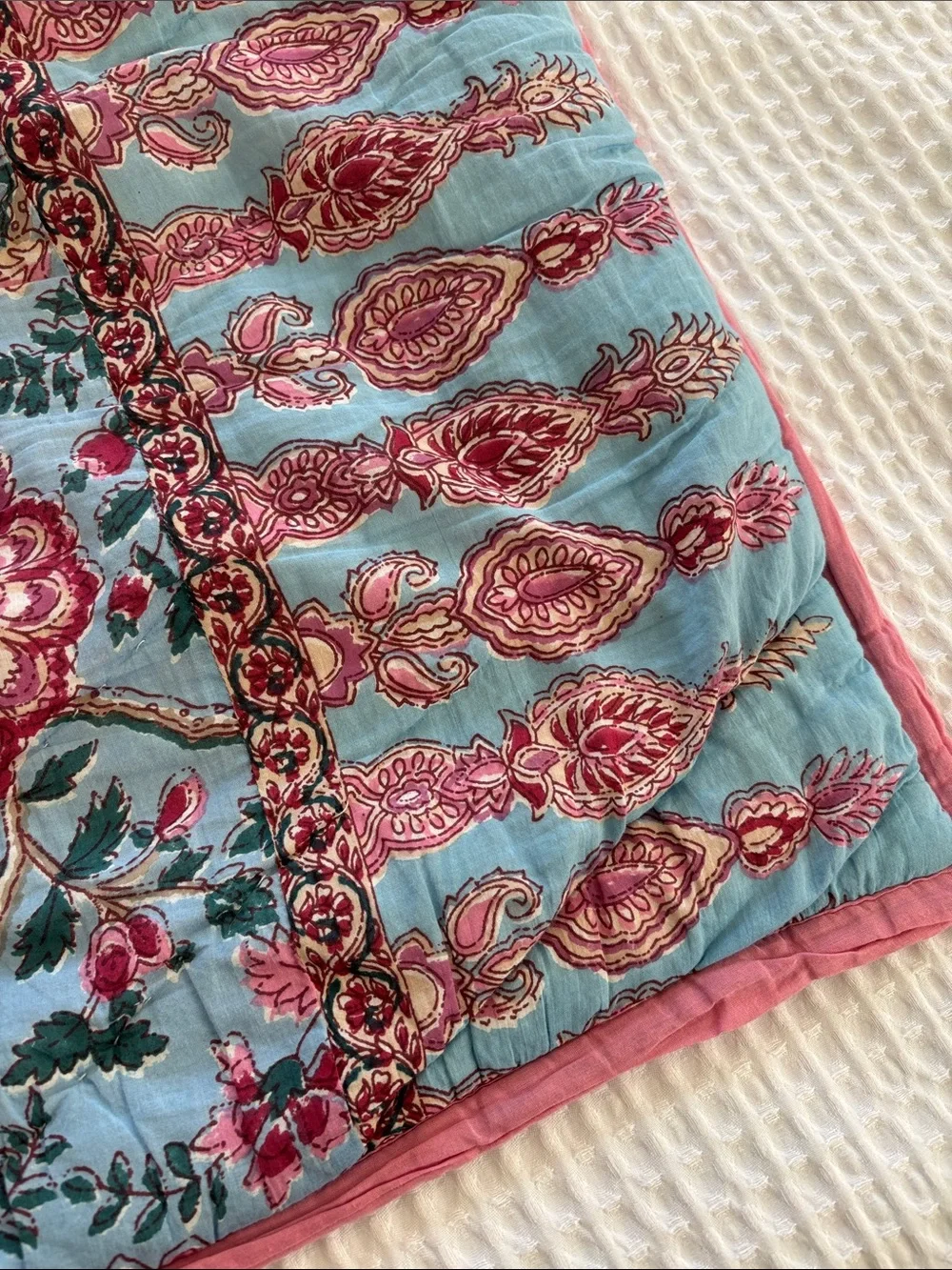Pottery Barn Shannon Reversible Quilted Floral Pillow Shams Blue Pink Standard